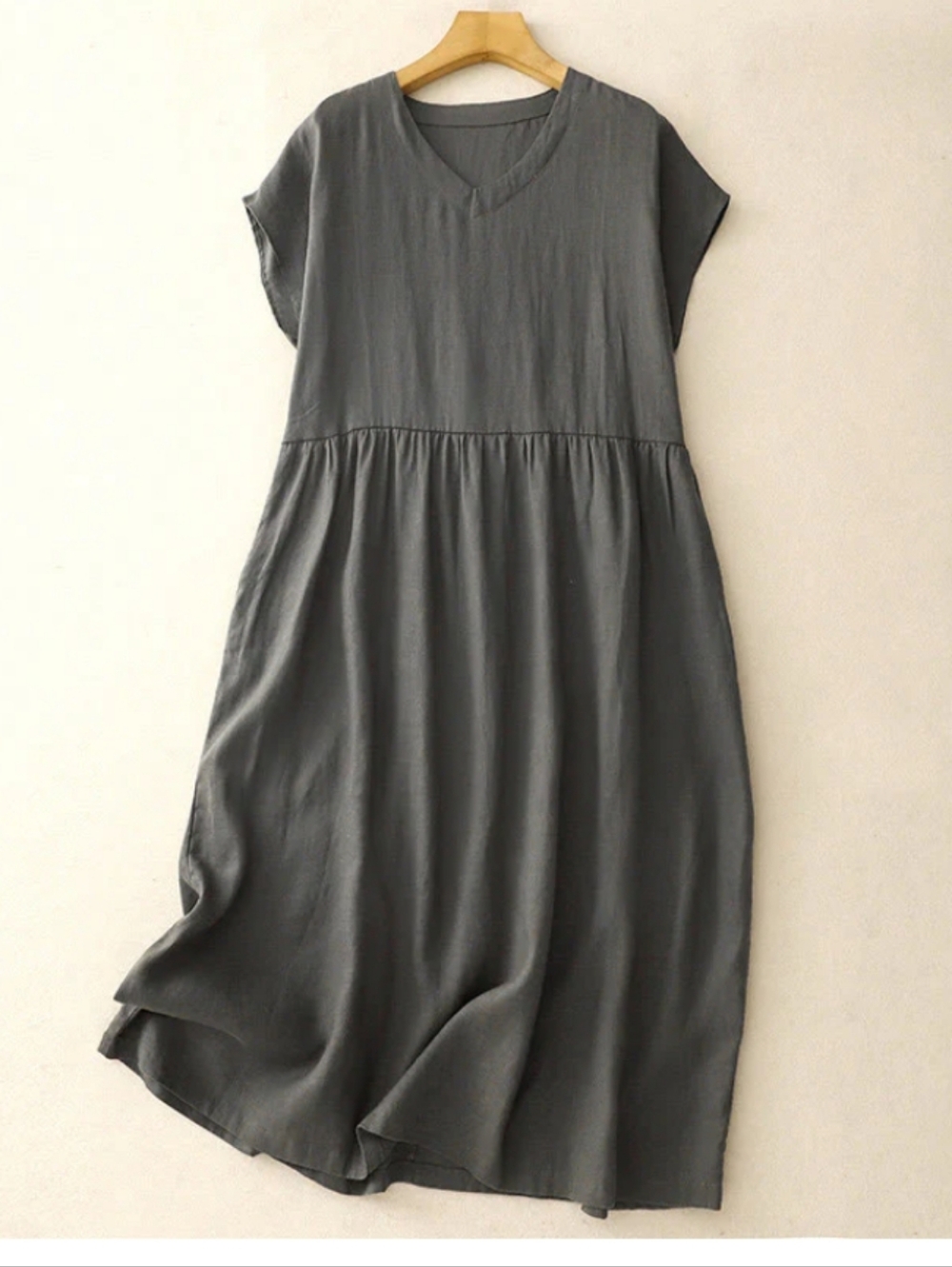 Brand New Gray Cotton Midi Dress With Pockets!